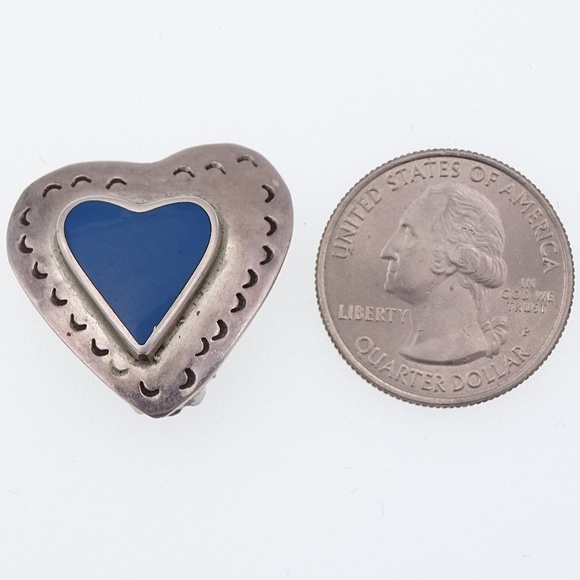 VINTAGE TAXCO MEXICO BLUE HEART CLIP ON EARRINGS - Picture 4 of 6